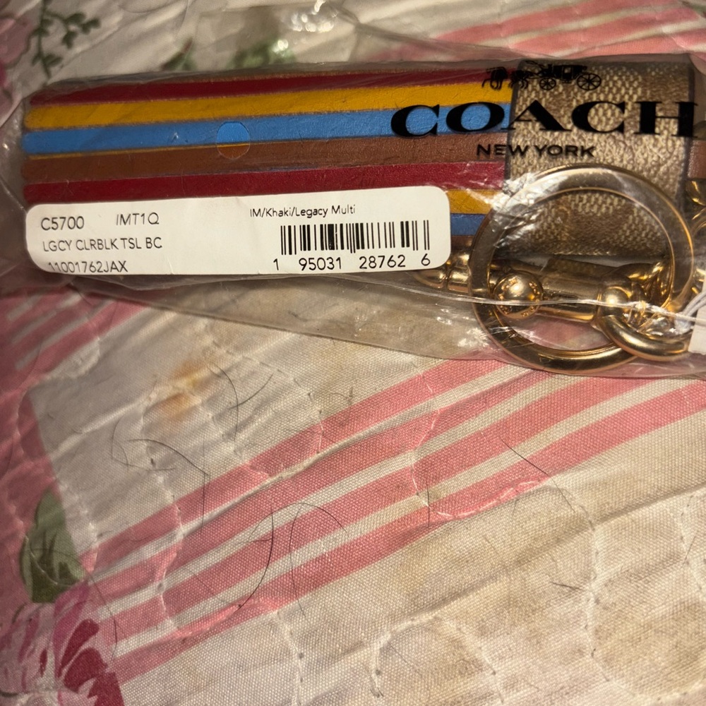 Coach authentic legacy color block Leather Tassel Keychain with Gold Hardware - Picture 5 of 5